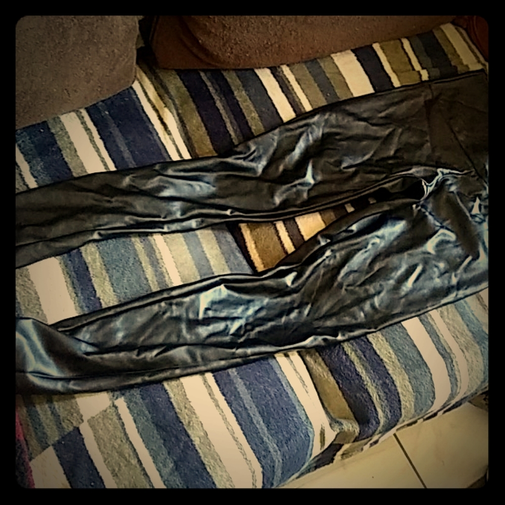 Fleece lined pleather pants . vegan friendly